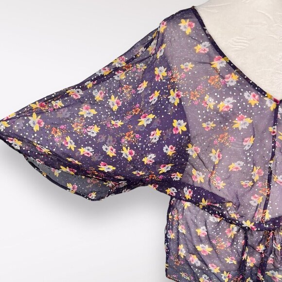 Floral Silk Sheer Blouse Ella Moss Anthropologie Small - Picture 7 of 10